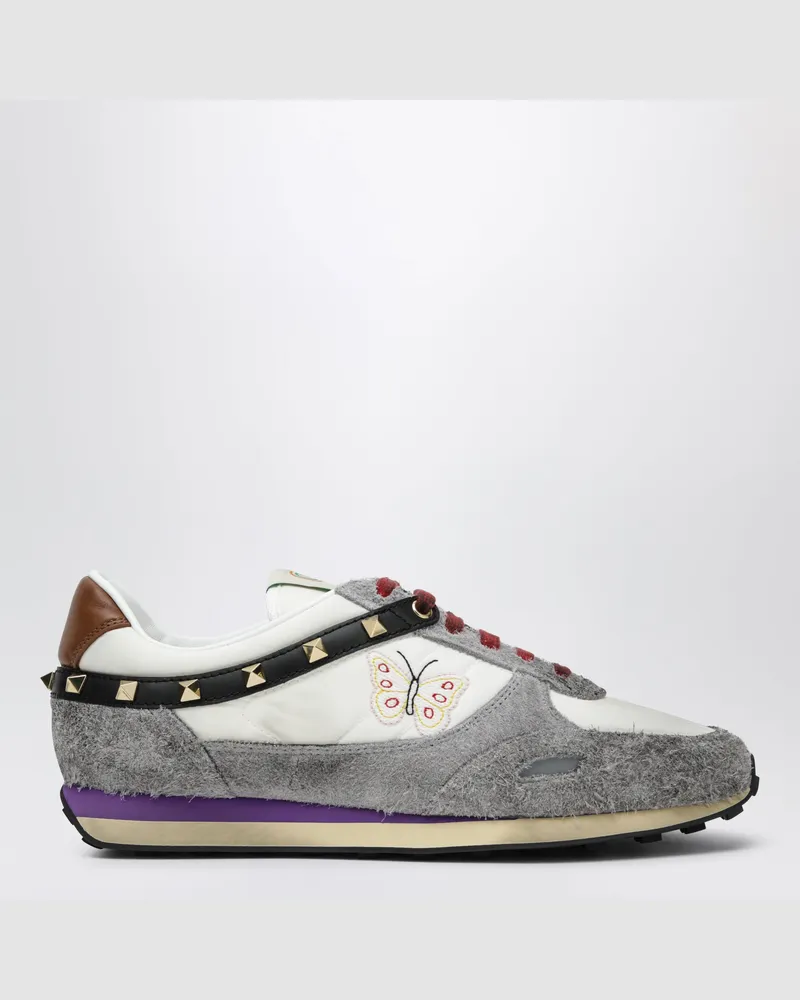 Valentino Garavani Sneaker Stud Up Runner in Grau aus Veloursleder und Nylon Grey
