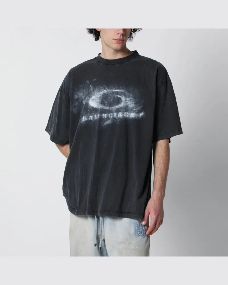 Balenciaga Schwarzes ausgebleichtes Crayon-Loop Oversize-T-Shirt Black