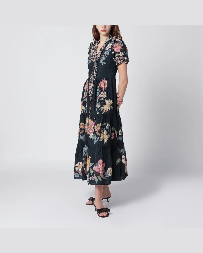 FARM Rio Dunkelblaues Midi-Kleid Mit Blumenmuster Multicolor