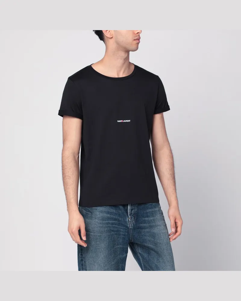 Saint Laurent Schwarzes T-Shirt mit Rundhalsausschnitt und Logodruck Schwarz