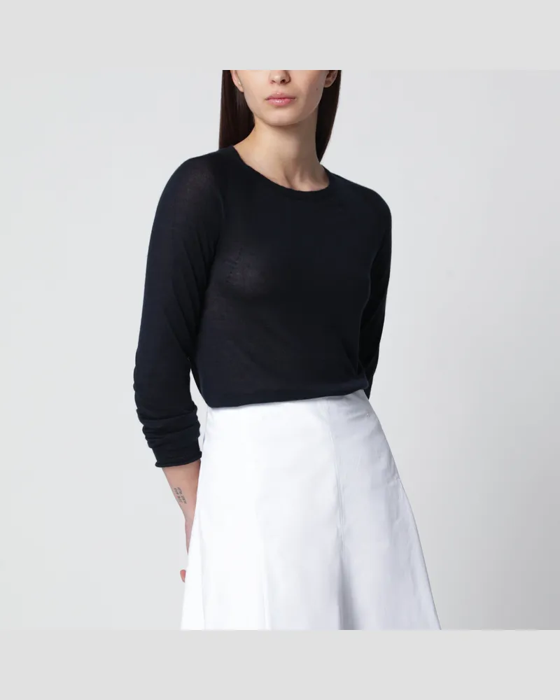 Roberto Collina Marineblauer Rundhalspullover aus Kaschmir und Seide Blue