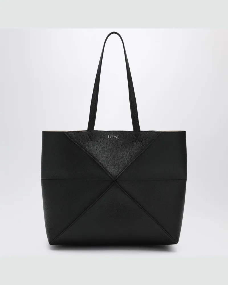 Loewe Mittlere Tasche Tote Puzzle Fold in Schwarz aus granatrotem Leder Black