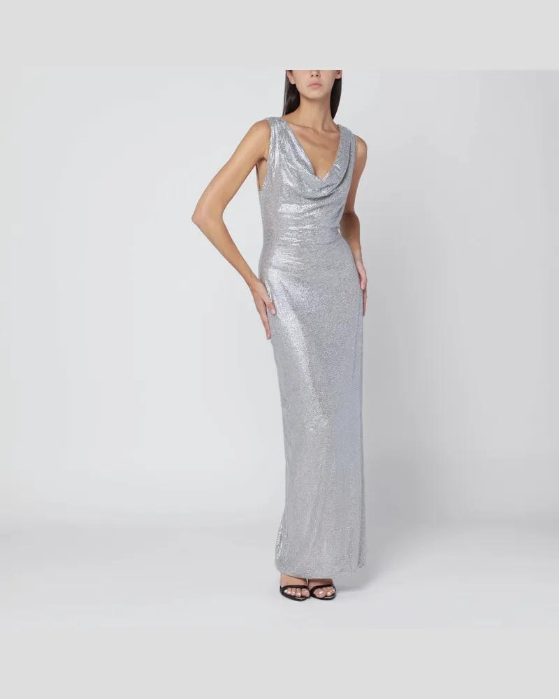 Giuseppe di Morabito Langes silbernes Kleid mit Kristallen Metallisch