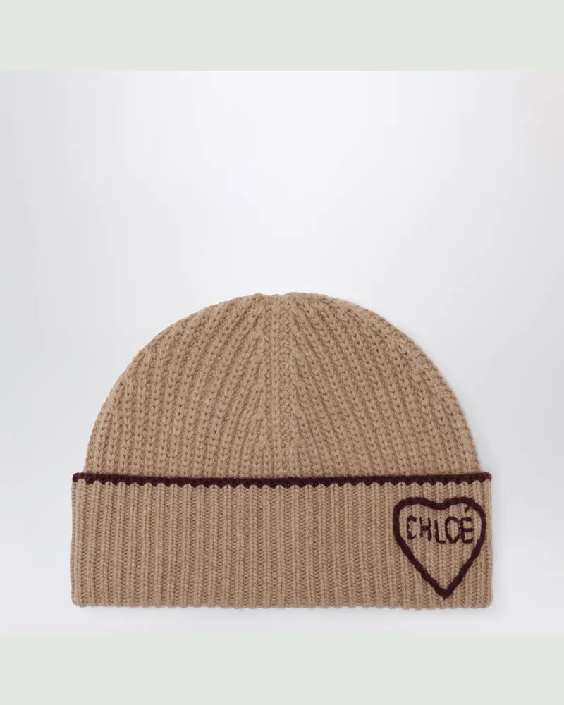 Chloé Strickmütze Encoeur aus Wolle und Kaschmir in Bleached Brown Brown