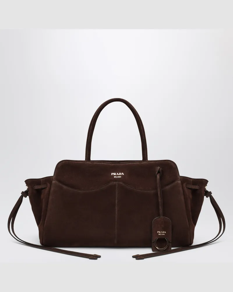 Prada Große dunkelbraune Wildleder-Tragetasche Brown