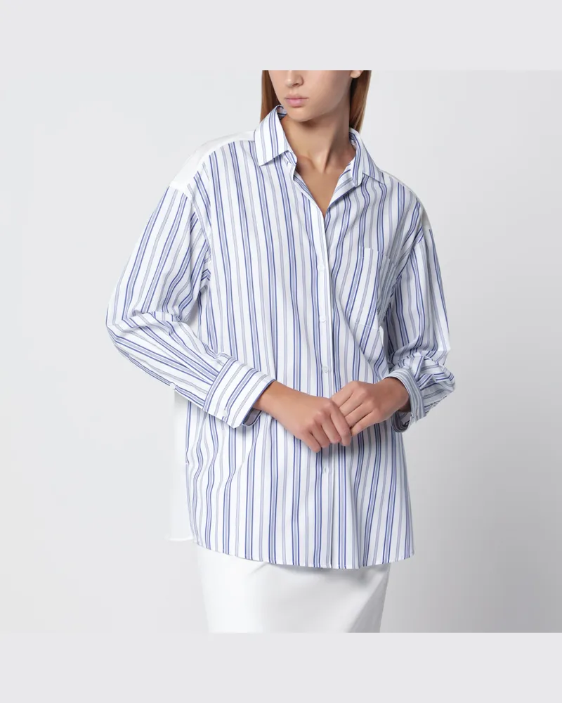 Max Mara Weiß/blau gestreiftes Hemd mit Sangallo-Einsatz White