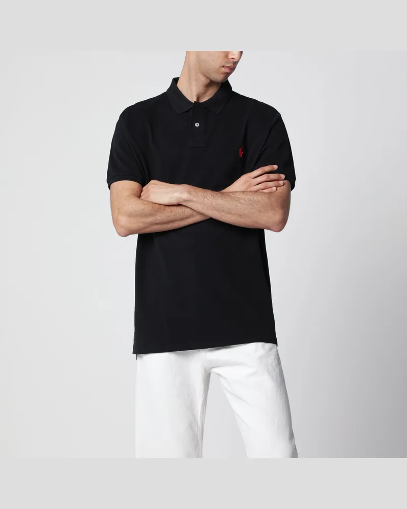 Ralph Lauren Schwarzes Custom Slim-Fit Poloshirt aus Baumwolle Black