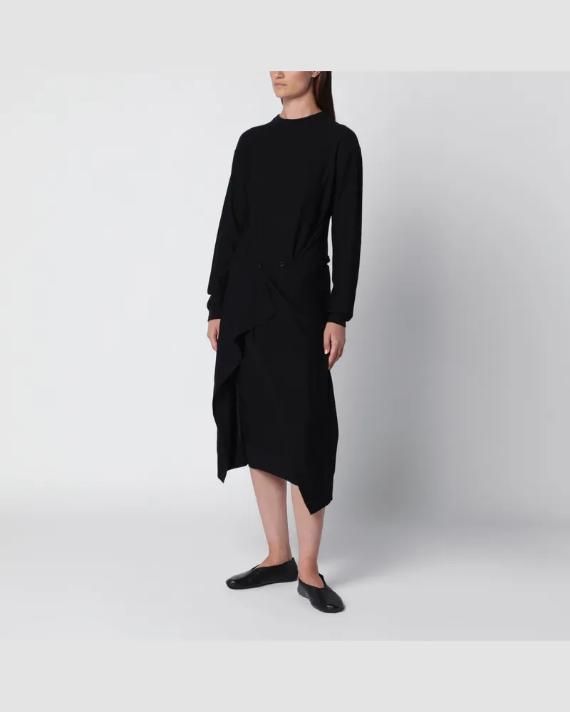 Christophe Lemaire Schwarzes Midikleid aus Merinowollmischung Black