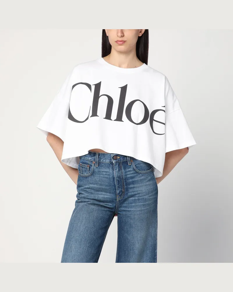 Chloé Weißes Boxy-T-Shirt mit Logodruck 