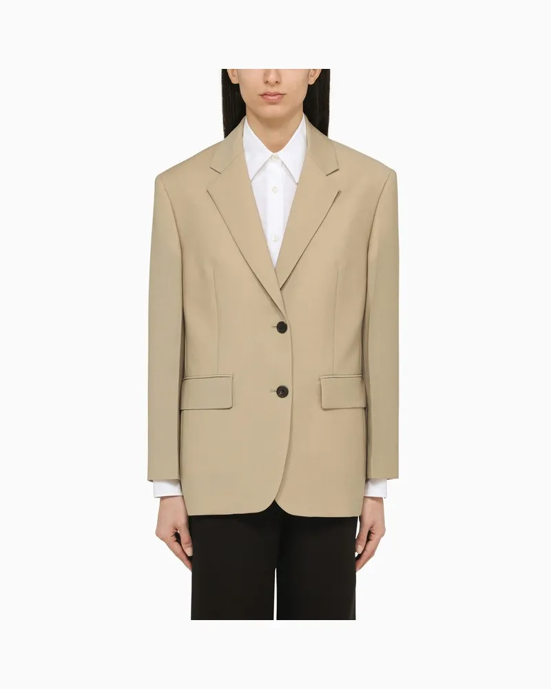 Prada Einreihige seilfarbene Jacke aus Wolle und Mohair Beige