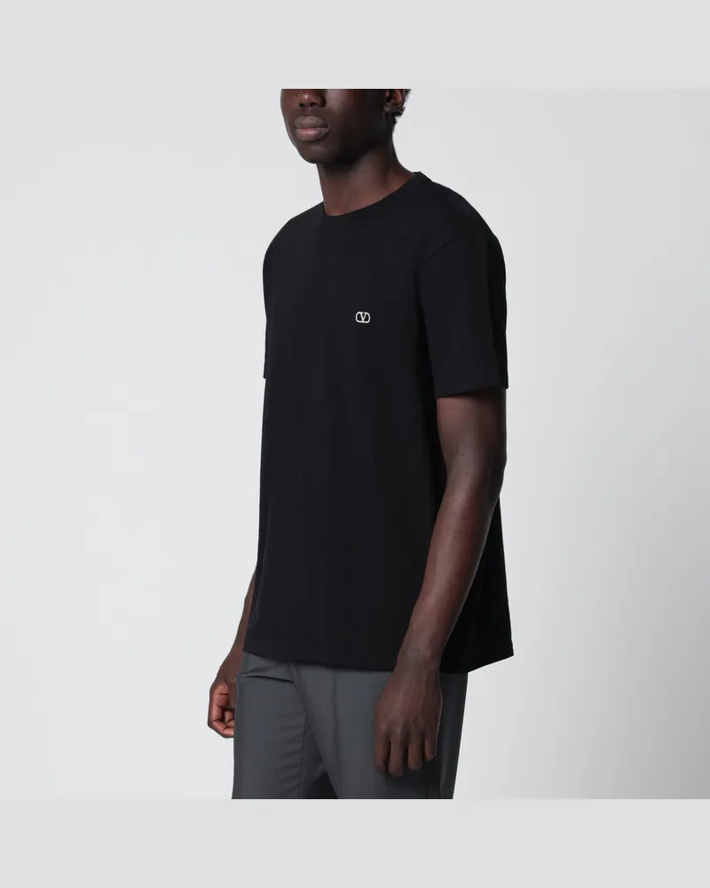 Valentino Garavani Baumwoll-T-Shirt mit VLogo-Stickerei in Schwarz Black