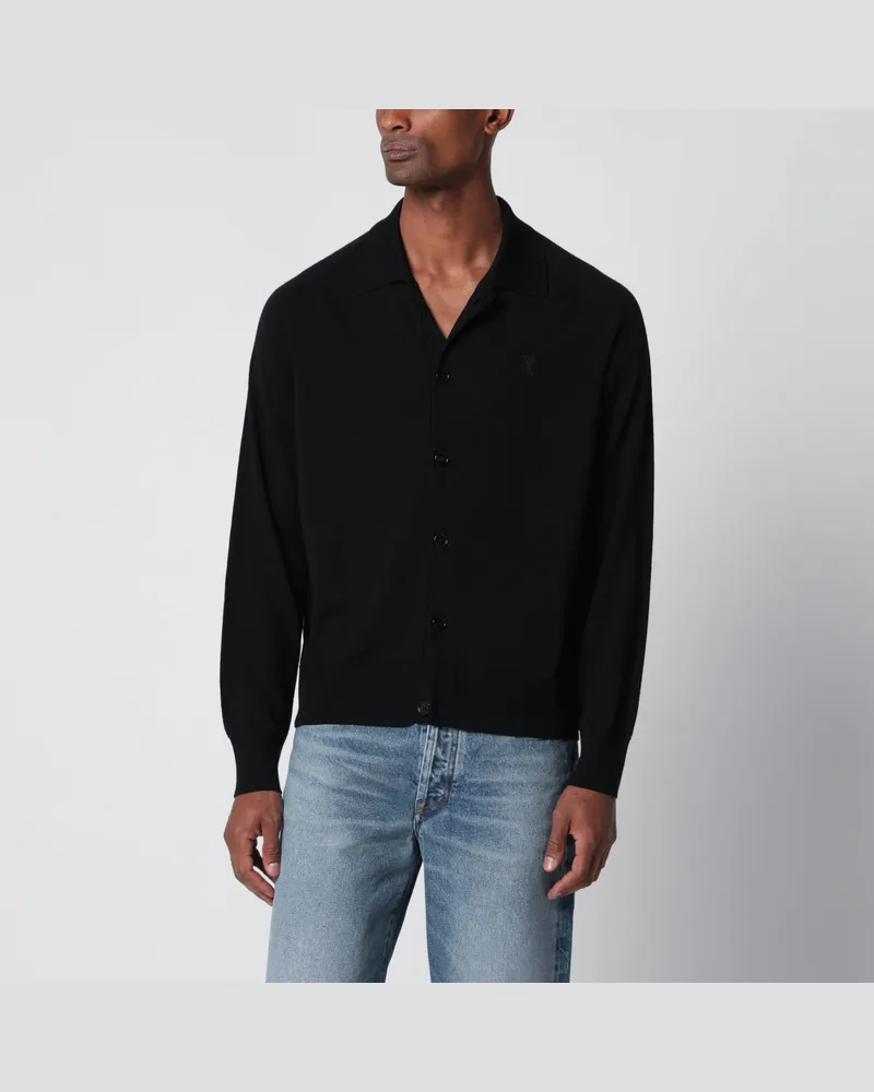 AMI Paris Schwarze Strickjacke aus Wolle Black