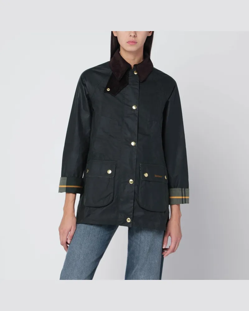 Barbour Dunkelgrüne Jacke Modern Beadnell aus gewachster Baumwolle Grün