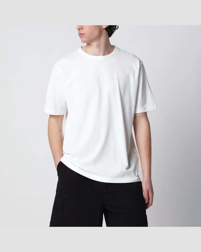C.P. Company Weißes T-Shirt mit gesticktem Logo White
