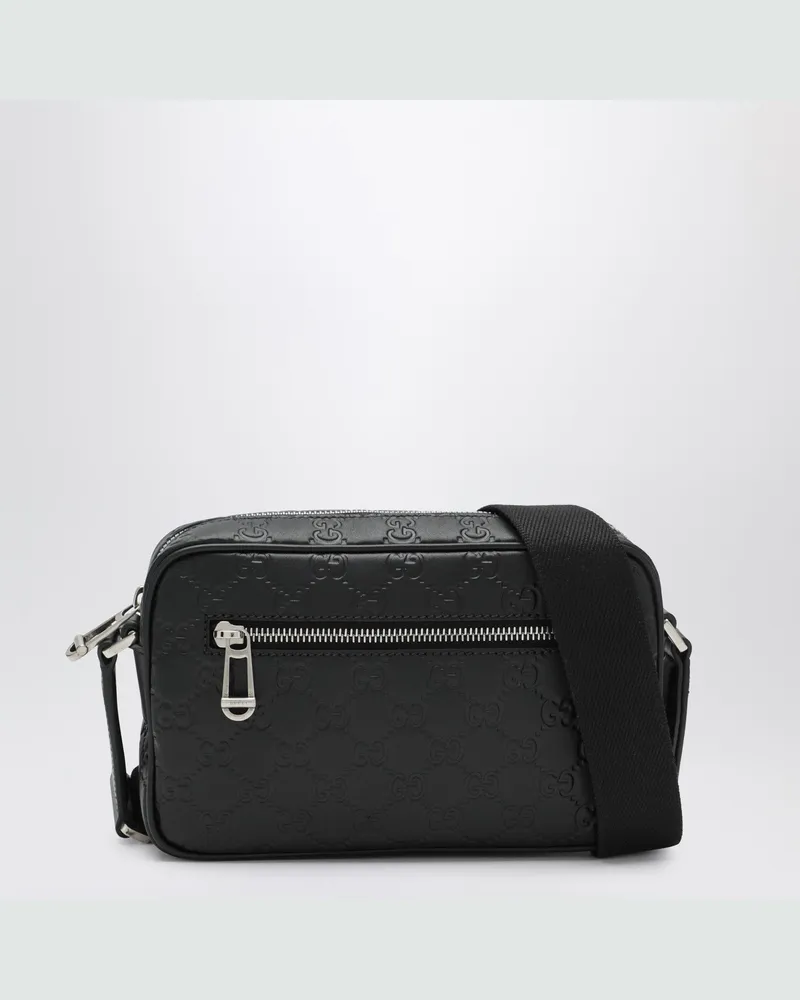 Gucci Kleine schwarze GG-Emblem-Schultertasche 