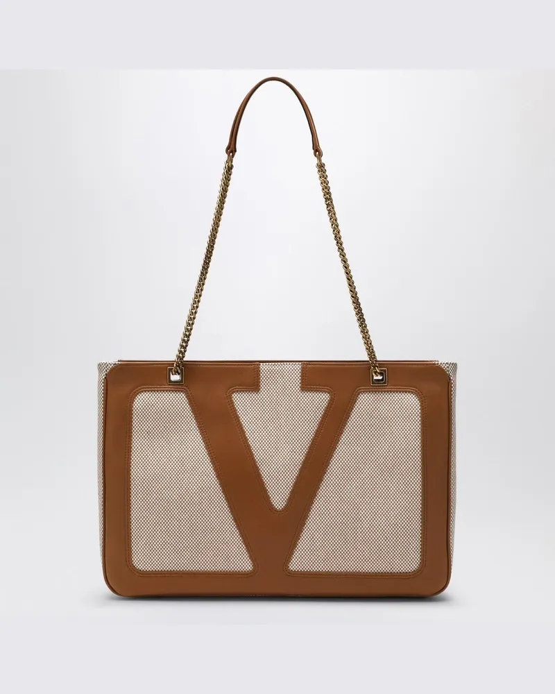 Valentino Garavani Mittlere Viva Superstar Tasche aus Canvas Natur/Gewürz Beige