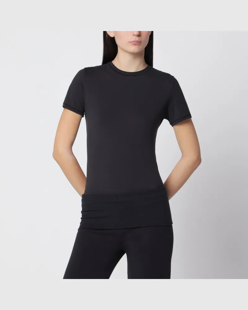 SKIMS Anthrazitgraues T-Shirt aus Stretch-Baumwolljersey Black