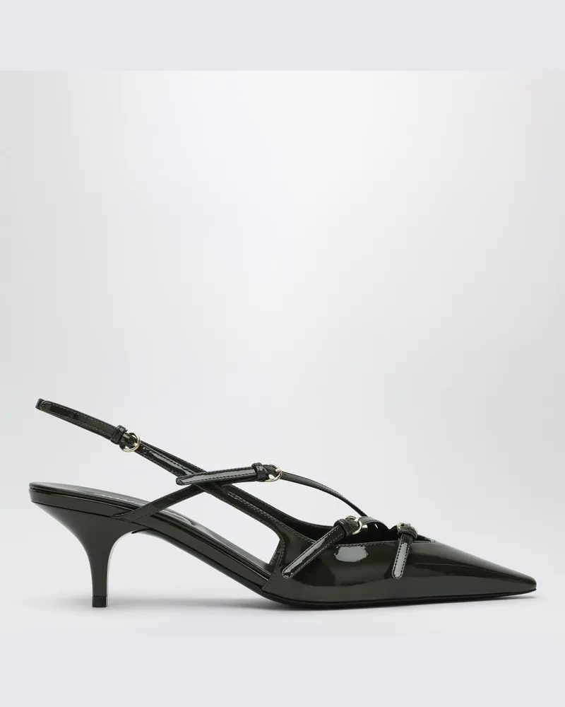 Miu Miu Loden Lackleder Slingback-Dekolleté mit Schnallen Grün