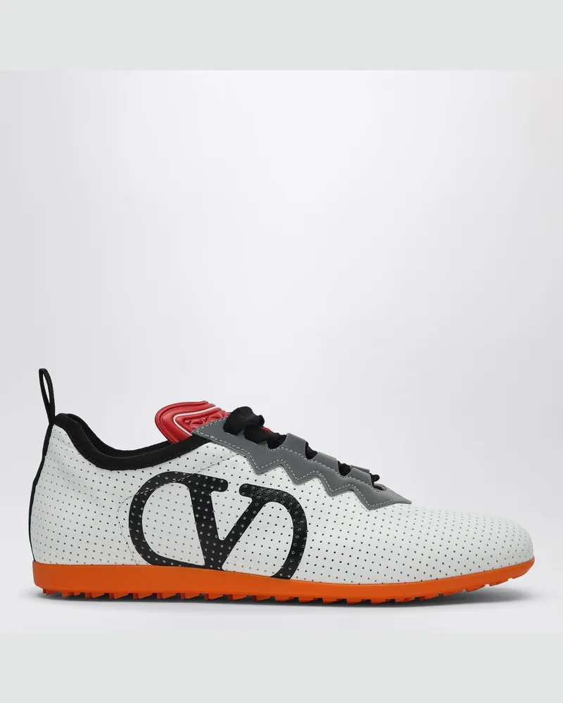 Valentino Garavani Weißer Sneaker Chromathon aus perforiertem Nappaleder White