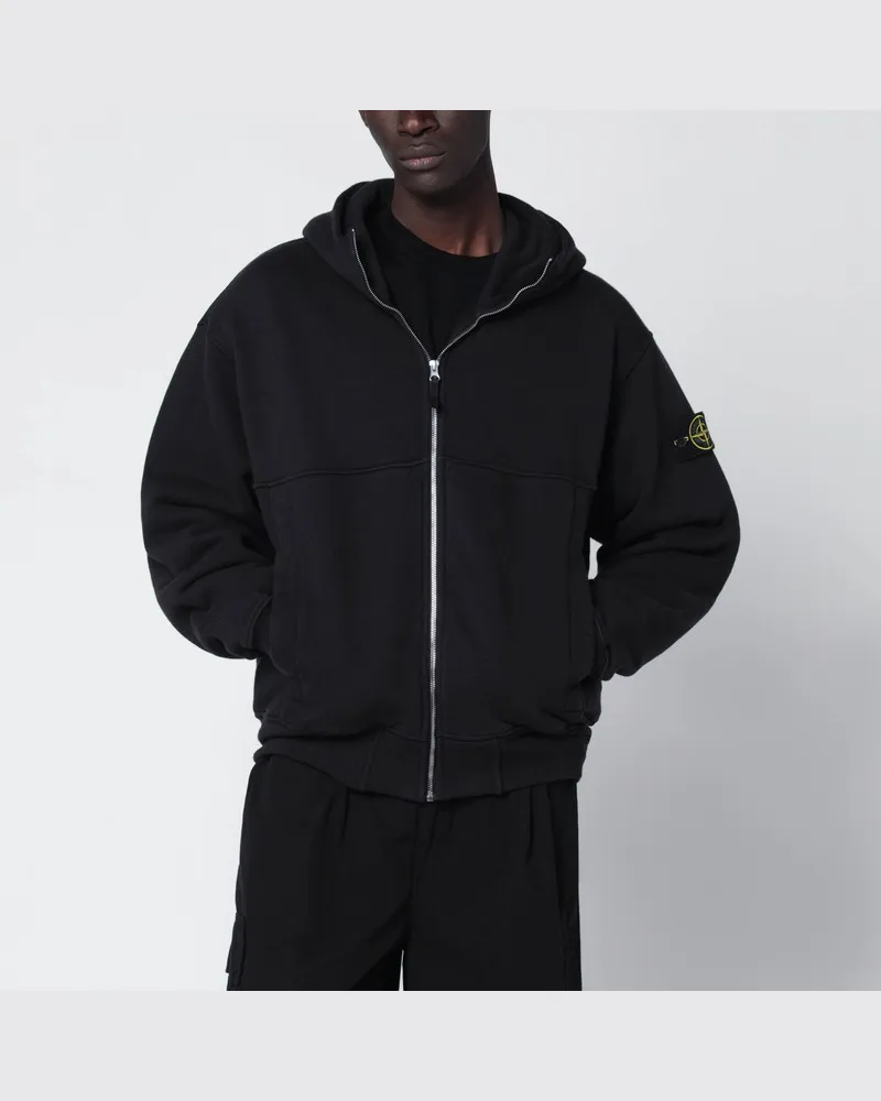 Stone Island Schwarzes Sweatshirt mit Reißverschluss aus Baumwolle Schwarz
