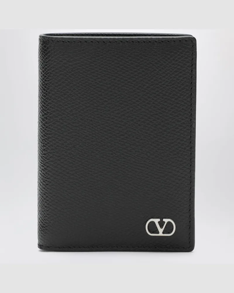 Valentino Garavani Schwarzes VLogo Signature Portemonnaie aus genarbtem Leder Black