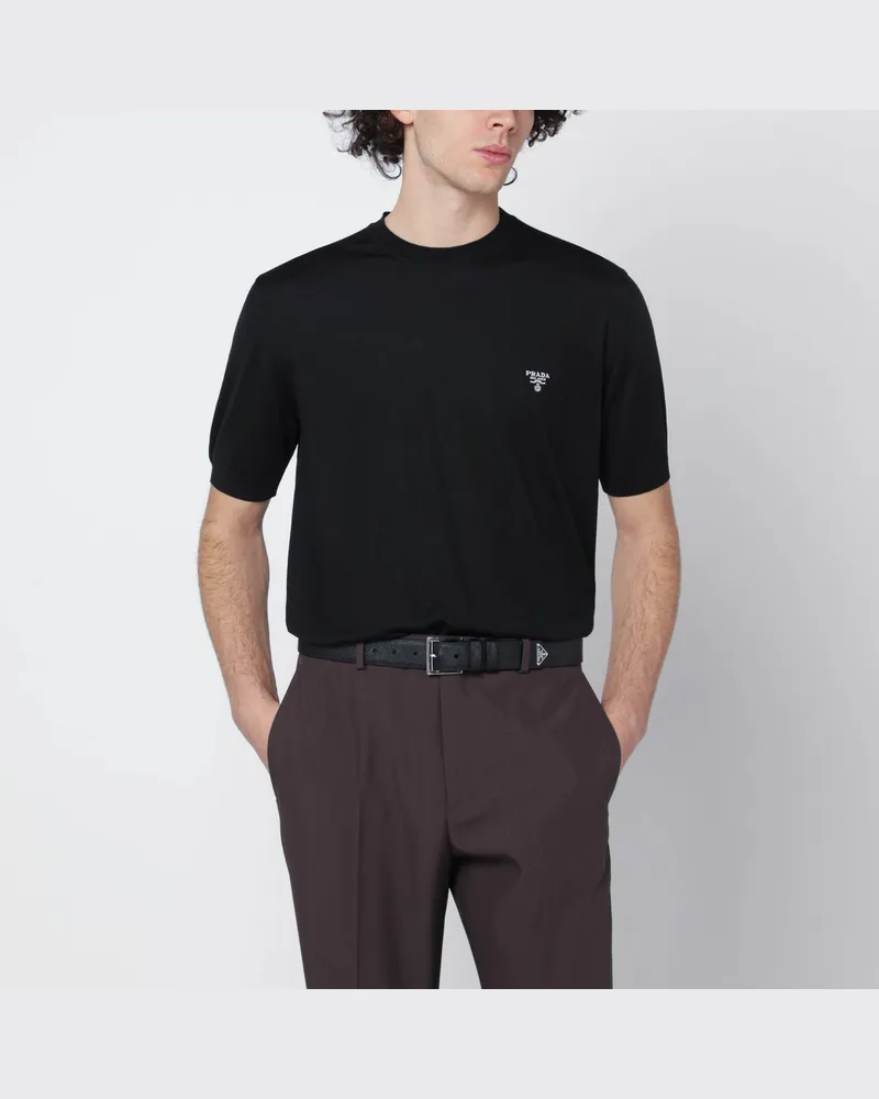 Prada Schwarzes Woll-T-Shirt mit Logo 
