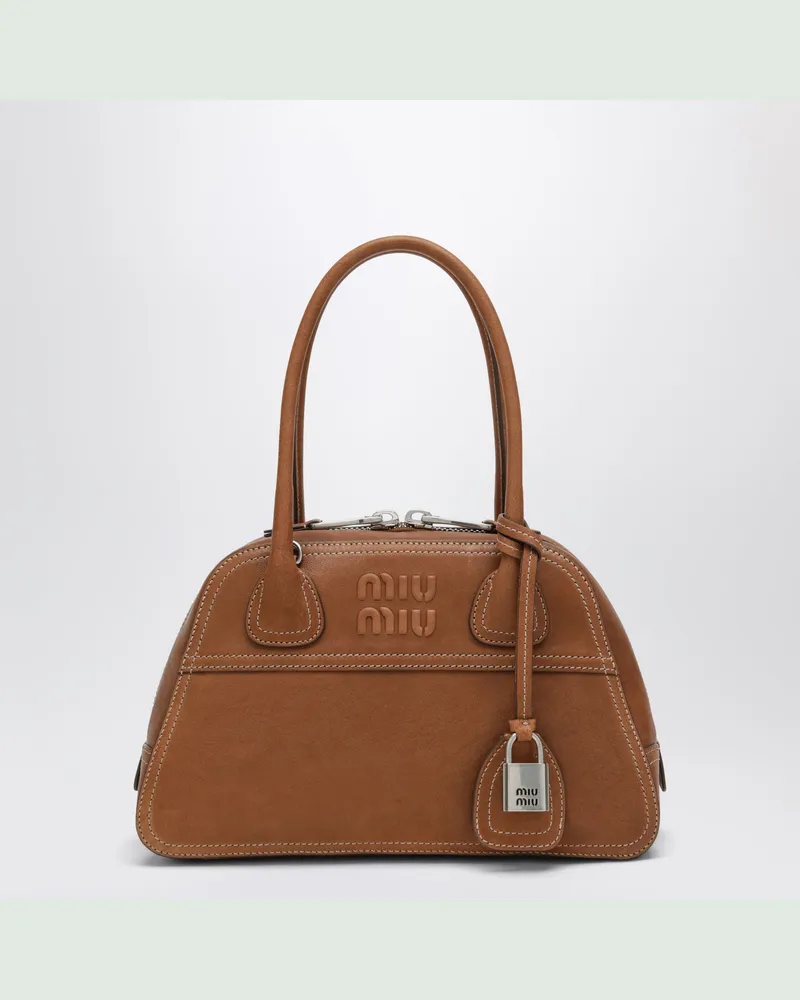 Miu Miu Kleine Vivant Tasche aus Nappaleder in Karamell Brown
