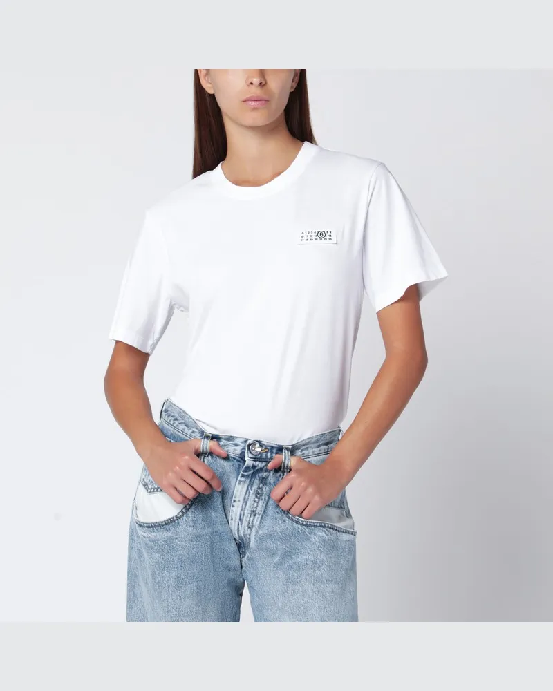Maison Margiela Weißes T-Shirt mit Numeric-Patch Weiß