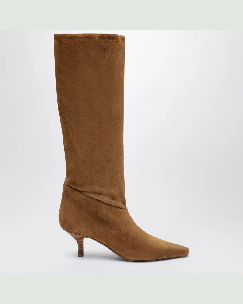 Paris Texas Kniehohe cognacfarbene Stiefel aus Ziegenleder Beige