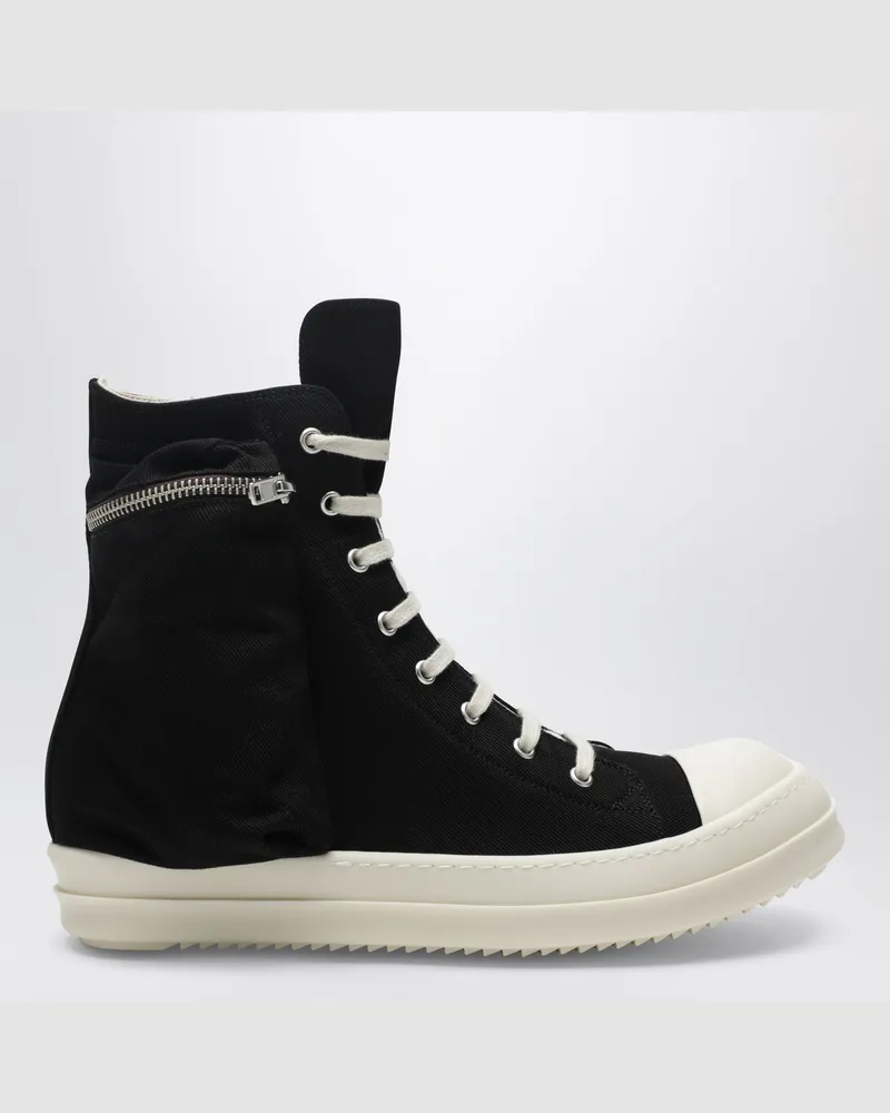 DRKSHDW by Rick Owens Temple Cargo Sneaker aus schwarzem/milchweißem Denim Black