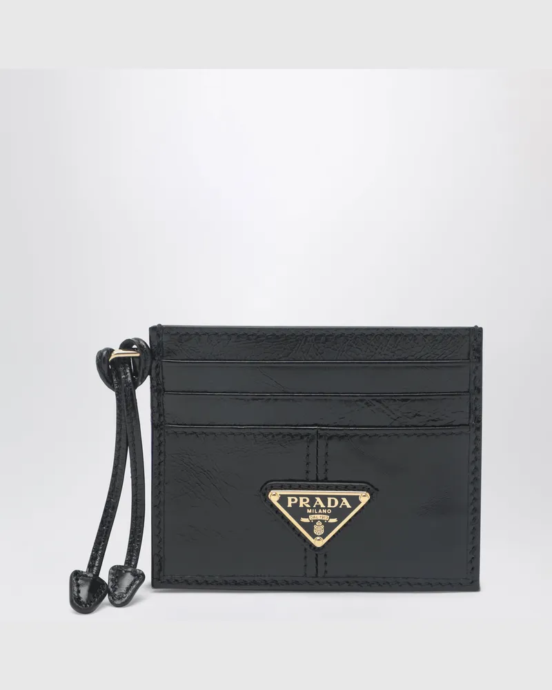 Prada Kartenetui aus schwarzem Leder mit Dreieckslogo Black