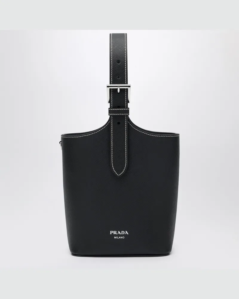 Prada Schwarze Bucket Bag aus glattem Leder 