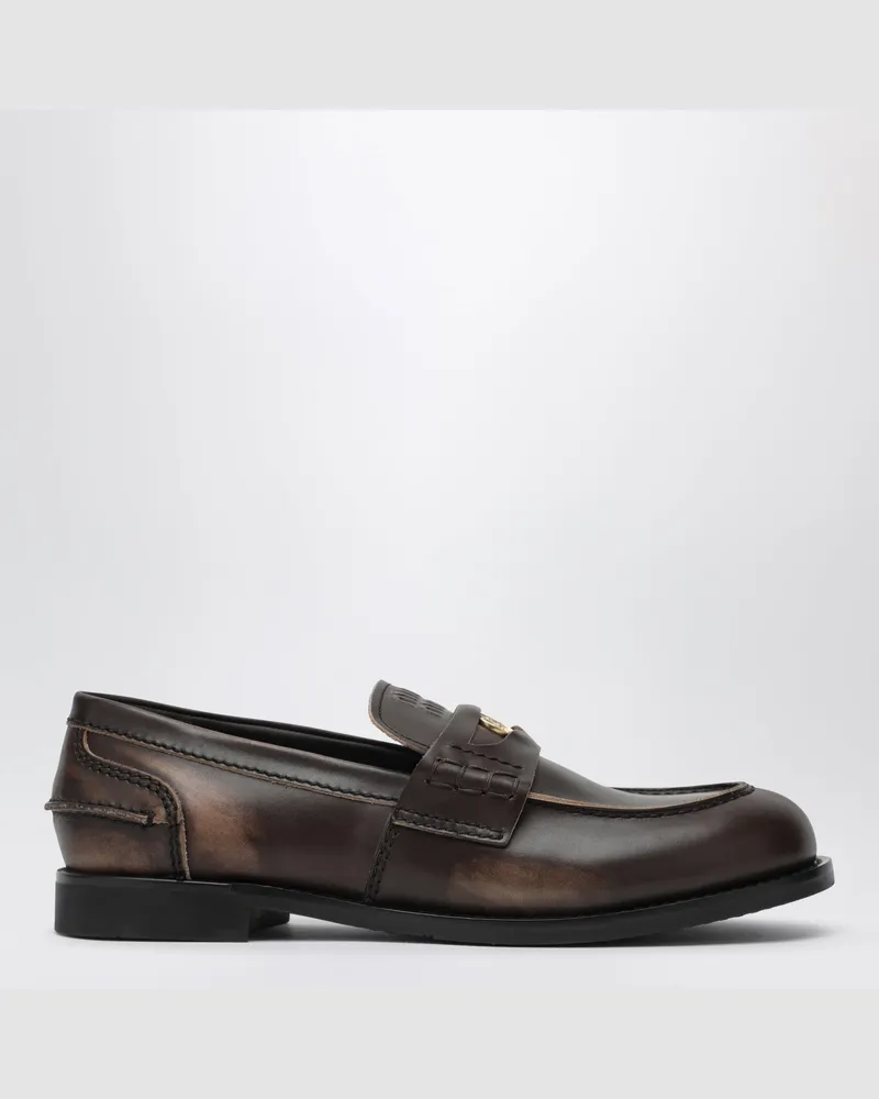 Miu Miu Loafer aus Leder in Ebenholz mit Vintage-Effekt Brown