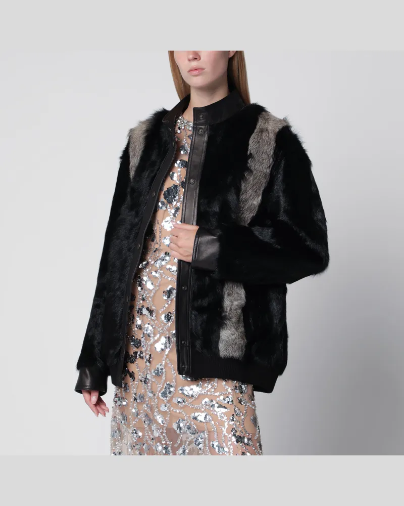 Valentino Garavani Jacke aus schwarzem/grauem Shearling und Leder Black