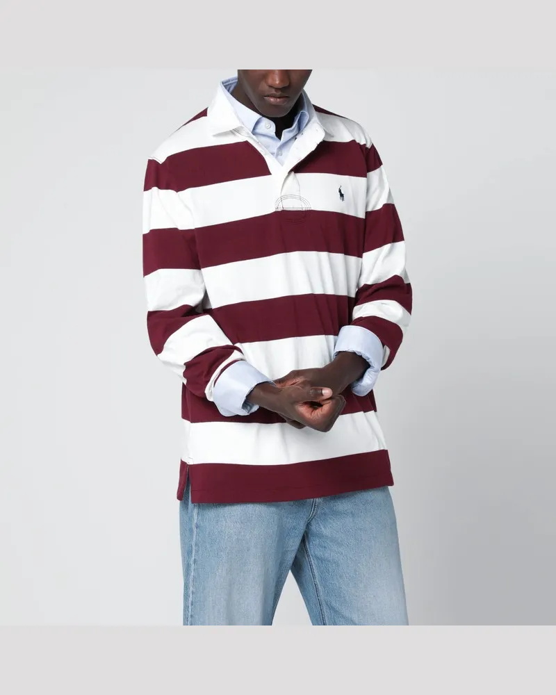 Ralph Lauren Gestreiftes Polohemd in Bordeauxrot/Creme Burgunderrot