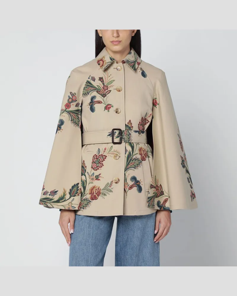 Etro Beiges Trench-Cape mit Blumenprint Mehrfarbig