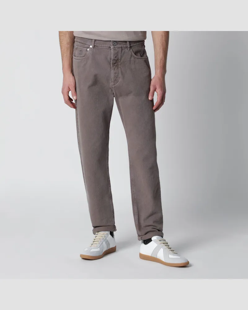 Brunello Cucinelli Beige Jeans im Vintage-Look mit Umschlag 