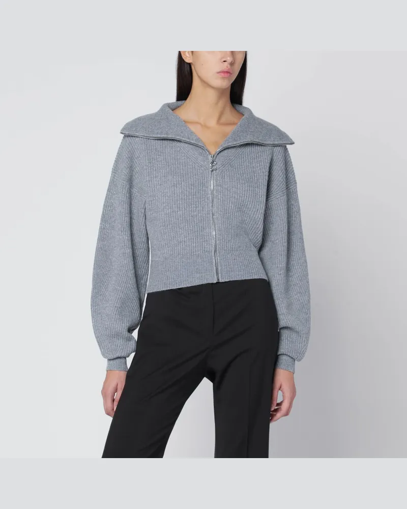 SPORTMAX Grauer Strickjacke mit Reißverschluss aus Wolle und Kaschmir Weiß