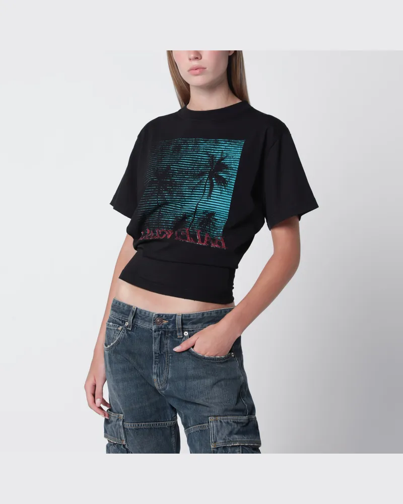 Balenciaga Schwarzes Cropped-T-Shirt mit Logo-Print Black