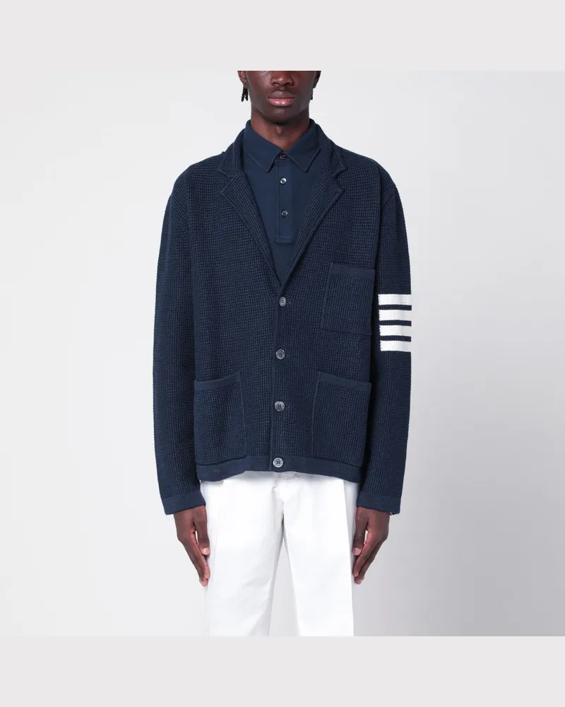 Thom Browne Blaue Strickjacke aus Leinengemisch Blue
