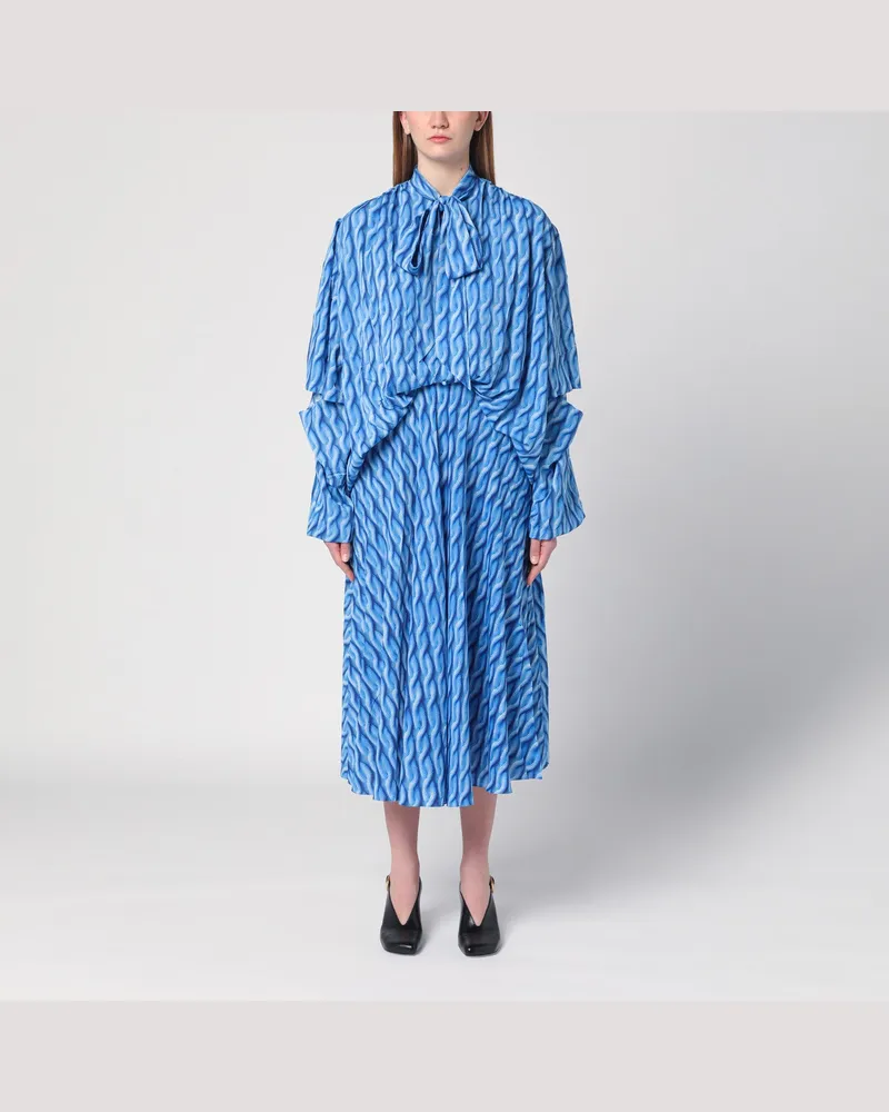 Balenciaga Midi-Kleid mit Schleife und blauem Aufdruck Blue