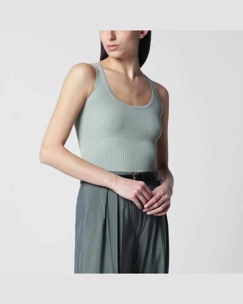 Max Mara Ärmelloses geripptes Top aus technischem Garn in Salbeigrün Green
