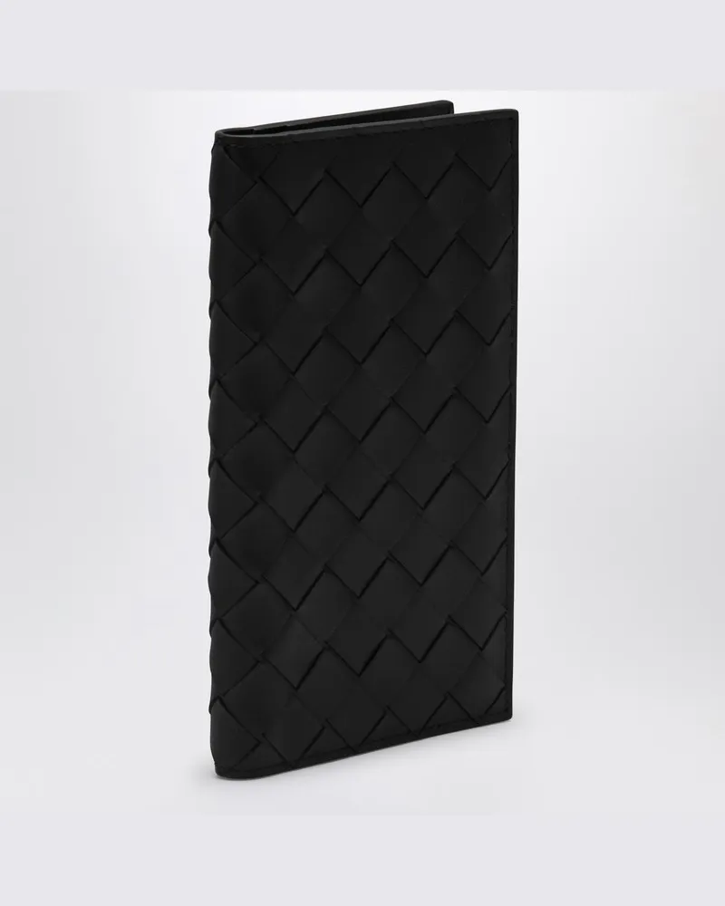 Bottega Veneta Schwarzes Kreditkartenetui mit Flechtmuster im Hochformat Schwarz
