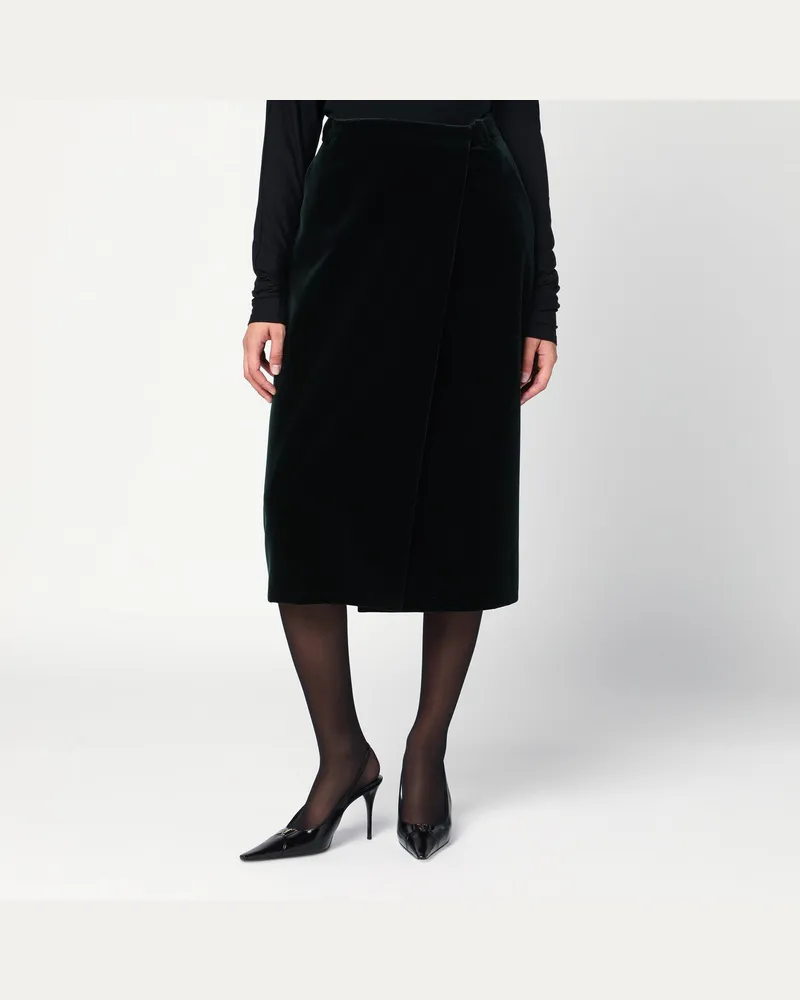 Saint Laurent Grüner Wickel-Midirock aus Samt Black