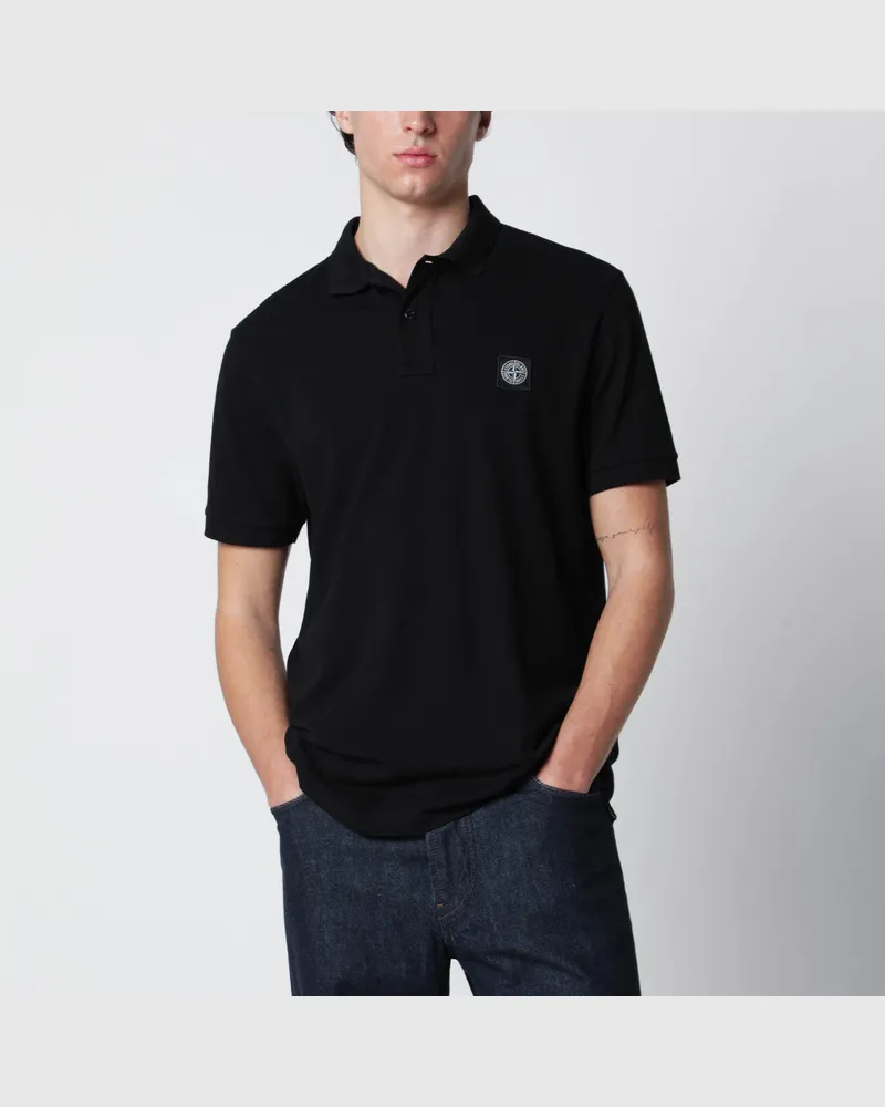Stone Island Schwarzes Poloshirt mit Logo-Patch 