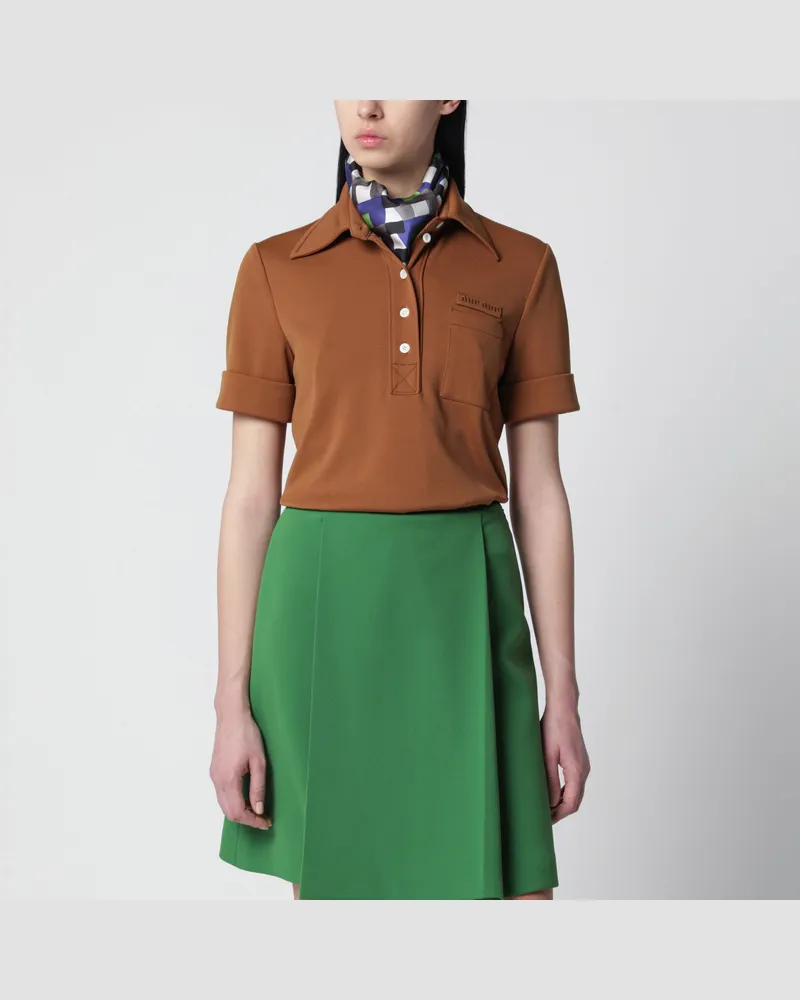 Miu Miu Zimtfarbenes Polo aus technischem Jersey Brown