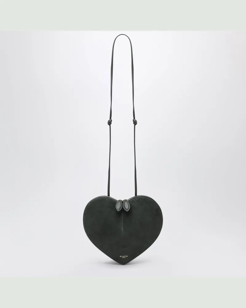 Alaïa Le Coeur Bimaterial-Tasche in Flechtengrün Green