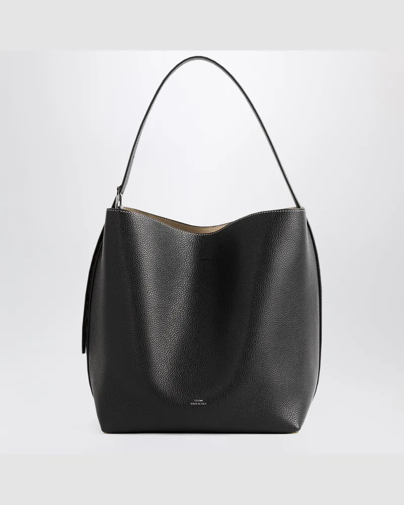 Totême Mittelgroße schwarze Tote Bag aus genarbtem Leder Black