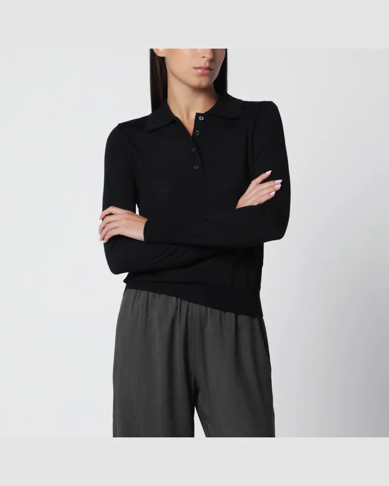 Golden Goose Langarm-Poloshirt aus schwarzer Schurwolle Black