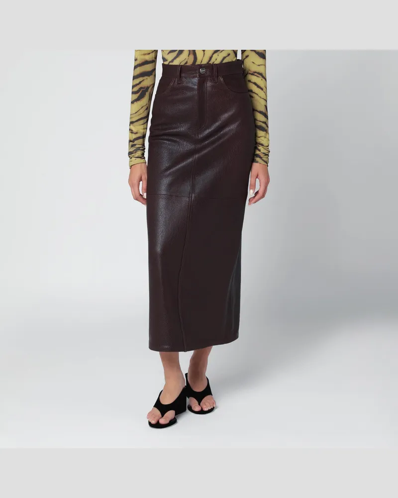 IVY & OAK Bordeauxroter Midirock aus Leder Brown